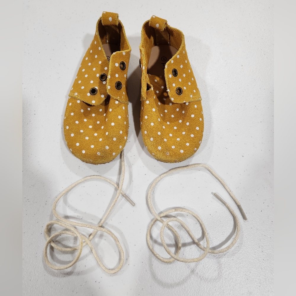 Piper Finn Marigold Polka Dot Leather Suede Kids Shoes Baby